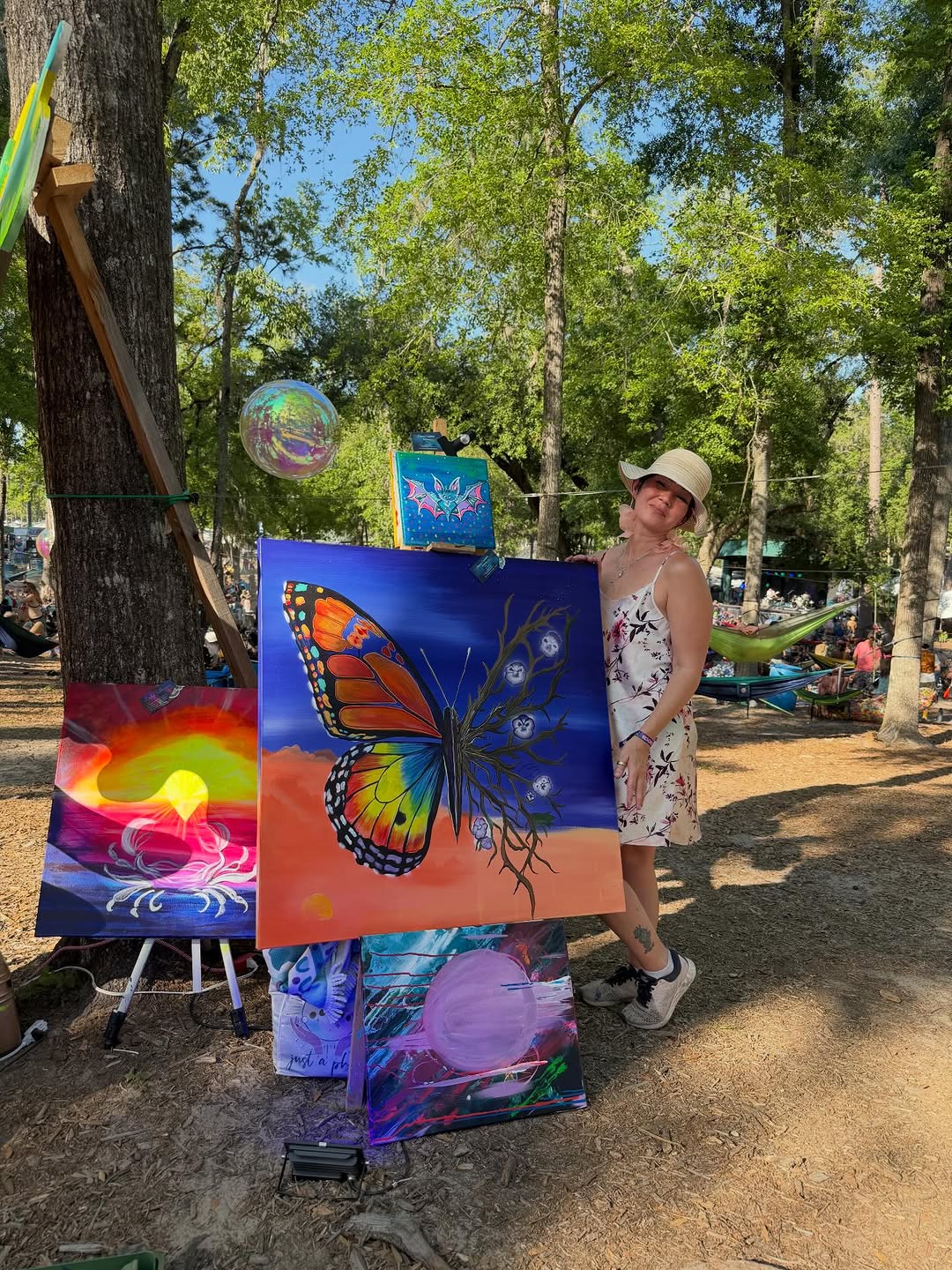 Butterfly at sunset — a vivid mixed-media canvas painting by Tina Cozart